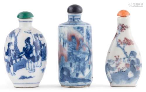 Three Chinese Blue and White Porcelain Snuff Bottles Height ...