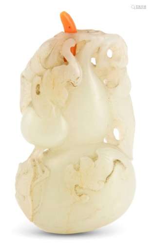 A Fine Chinese White Jade Gourd-form Snuff Bottle Height 2 3...