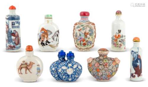 Eight Chinese Porcelain Snuff Bottles Height of largest 3 1/...
