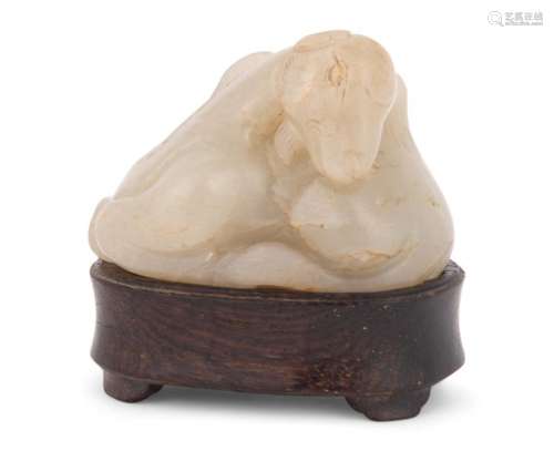 A Chinese White Jade Carving of a Camel Width 2 1/4 