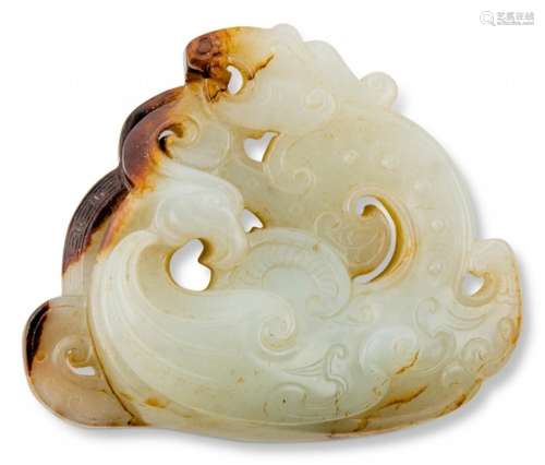 A Chinese White and Russet Jade Dragon and Phoenix Carving W...
