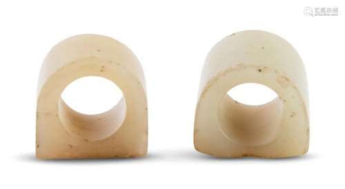 Two Chinese White Jade Archer's Rings Width of largest 1 1/2...