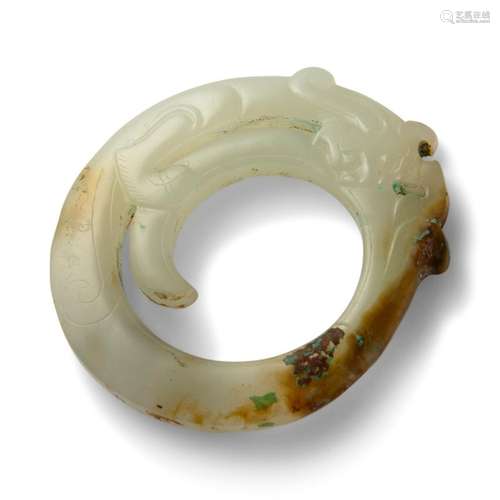 A Chinese White Jade Qilong Bi Diameter 2 