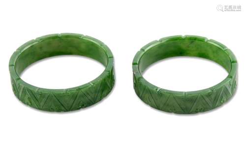 A Pair of Chinese Spinach Jade Bangles Diameter 3 