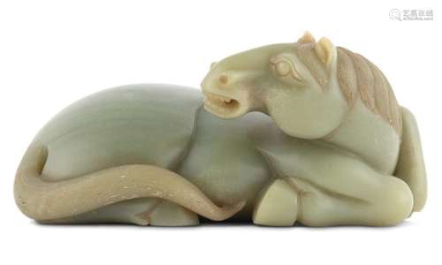 A Chinese Carved Celadon Jade Horse Length 6 