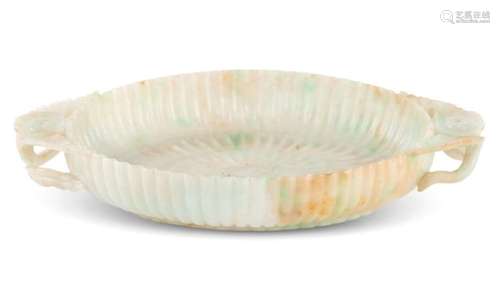 A Chinese Mughal-Style Jadeite Dish Width 6 1/4 