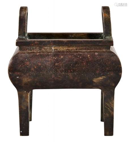 A Chinese Bronze Ding-Form Censer Height 7 1/4 