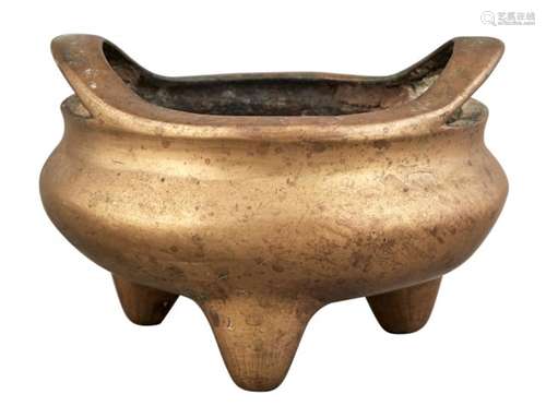 A Chinese Bronze Tripod Censer Height 4 