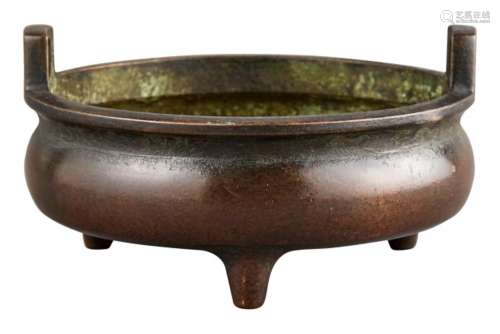 A Chinese Bronze Tripod Censer Height 3 1/4 