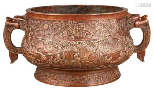 A Large Chinese Bronze Censer Width 17 