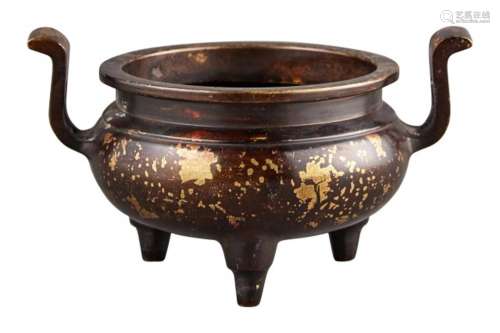 A Chinese Gold-splashed Bronze Censer Height 4 