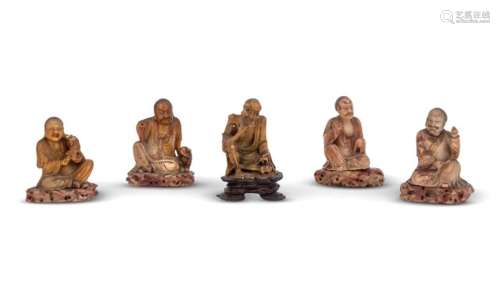 Five Chinese Carved Soapstone Figures of Luohan Height of la...