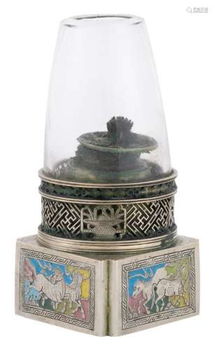 A Chinese Glass and Paktong Burner Height 5 1/2 