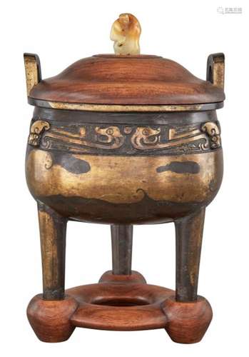 A Chinese Parcel Gilt Bronze Censer Height 11 