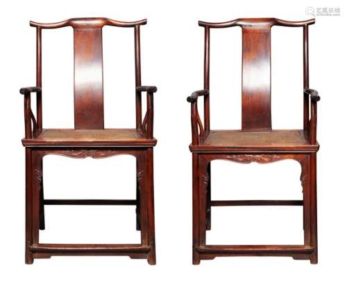 A Pair of Chinese Hardwood 'Official's Hat' Armchairs, Guanm...