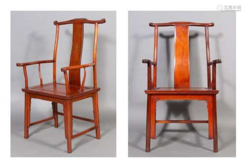 A Pair of Chinese Hardwood Armchairs Height 42 