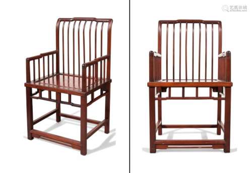 A Pair of Chinese Hardwood Armchairs Height 38 