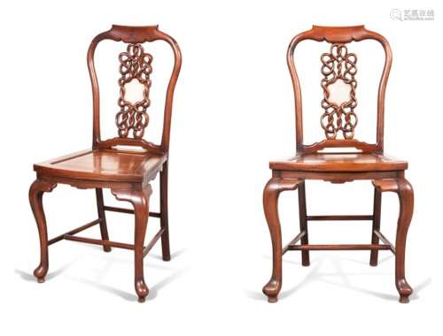 A Pair of Anglo-Chinese Hardwood Side Chairs Height 36 1/2 