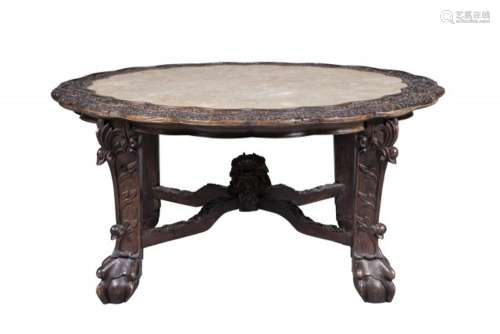 A Chinese Marble-Inset Hardwood Table Diameter 44 