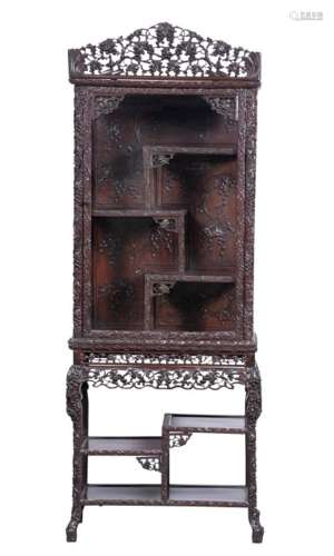 A Chinese Export Carved Hardwood Vitrine Height 82 1/2 