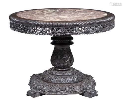 A Large Chinese Marble-Inset Hardwood Center Table Diameter ...