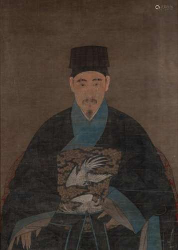 A Partial Chinese Ancestral Portrait Sight 25 3/4 x 18 1/2 