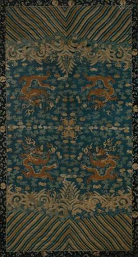 A Chinese Embroidered Silk Dragon Robe Fragment Sight 66 1/2...