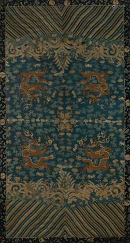 A Chinese Embroidered Silk Dragon Robe Fragment Sight 66 1/2...