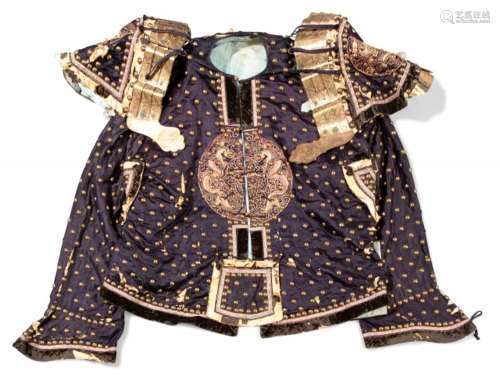 A Rare Chinese Black Silk Parade Armor Robe and Apron Length...