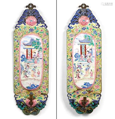 A Large and Rare Pair of Chinese Canton Enamel Wall Sconces ...
