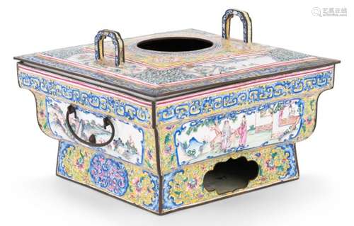 A Rare Chinese Canton Enamel Wine Warmer Width 10 3/4 