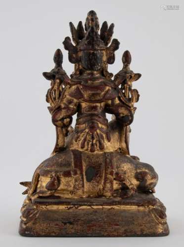 A Chinese Gilt Lacquered Bronze Figure of Avalokiteshvara He...