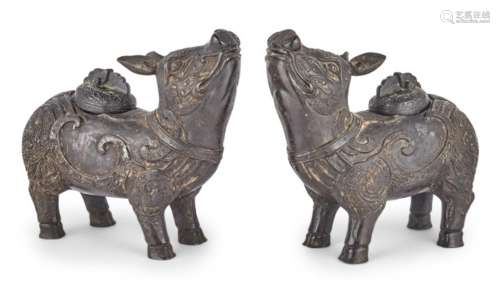 A Pair of Archaistic Chinese Bronze Tapir-Form Censers