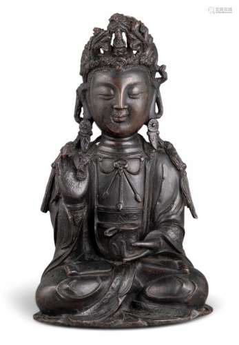 A Chinese Bronze Figure of Guanyin Height 12 1/2 