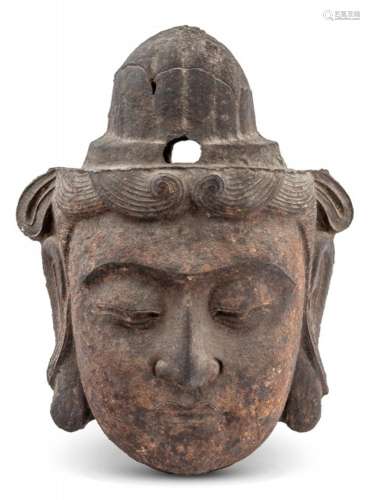 A Chinese Cast Iron Head of Guanyin Height 11 