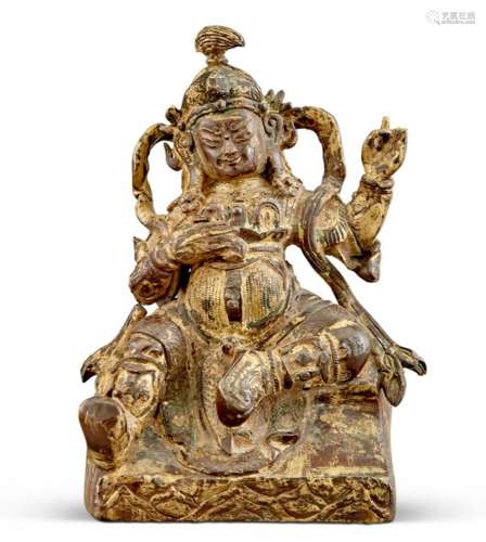 A Chinese Parcel Gilt Bronze Figure of a Guardian Height 4 3...