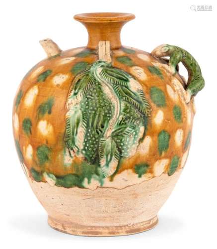 A Chinese Sancai Glazed Pottery Jar Height 7 1/2 