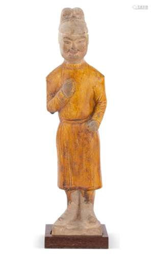 A Chinese Amber Glazed Pottery Figure of a Court Official He...