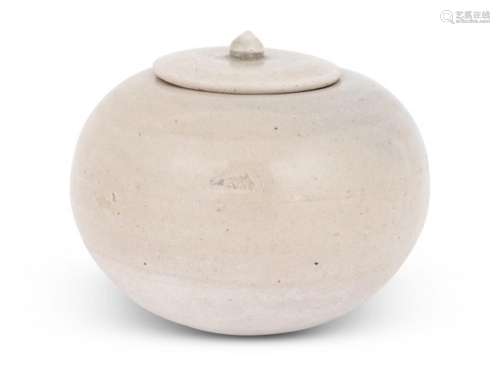 A Chinese White-Glazed Globular Jar and Cover Height 3 1/2 