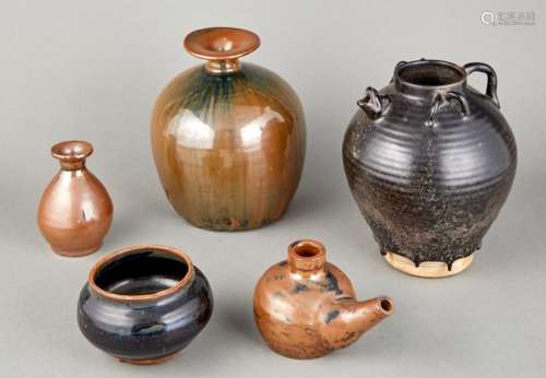 Five Chinese Jian Pottery Vessels Height of largest 8 3/4 