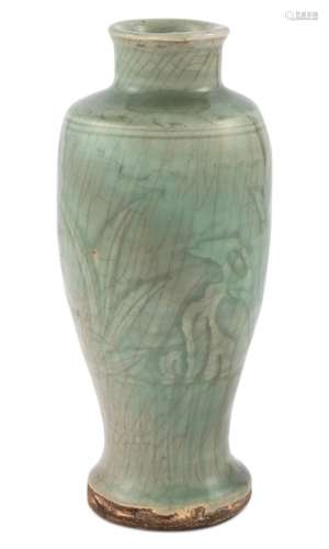 A Chinese Longquan Celadon Vase Height 8 1/2 