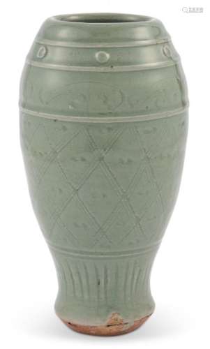 A Chinese Longquan Celadon Vase Height 9 1/2 