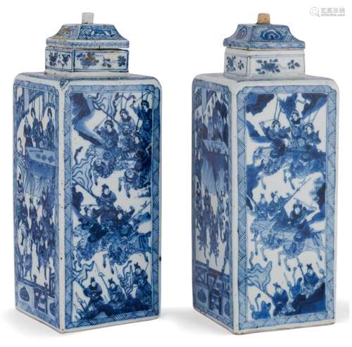 A Pair of Chinese Blue and White Porcelain Square Vases and ...