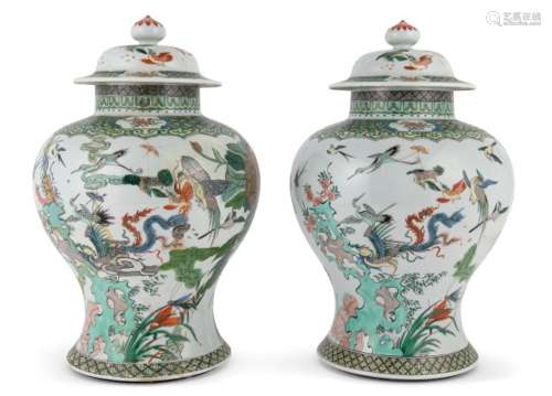 A Pair of Chinese Famille Verte Porcelain Baluster Jars and ...