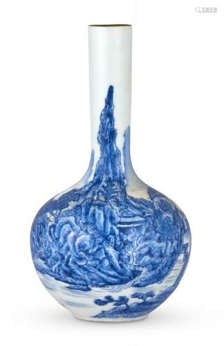 A Chinese Blue and White Porcelain Bottle Vase