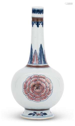 A Chinese Blue and White and Copper Red Porcelain Bottle Vas...