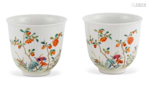 Pair of Chinese Enameled Porcelain Cups Height 2 3/4 