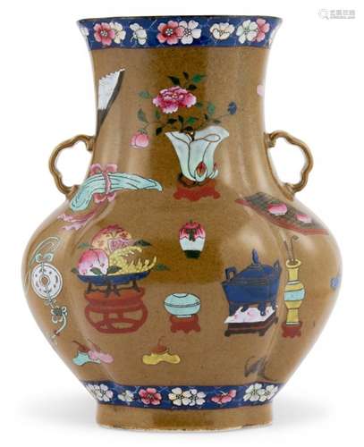 An Enameled Chinese Quadrilobe Porcelain Vase Height 13 1/2 ...