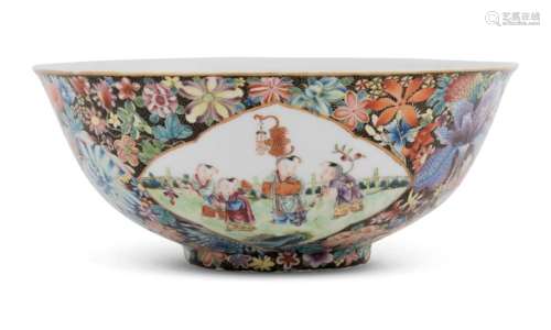 A Chinese Enameled Porcelain 'Boys' Bowl Diameter 7 3/4 