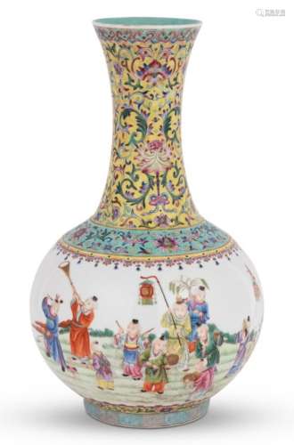 A Fine Chinese Enameled Porcelain 'Boys' Vase Height 16 1/4 ...